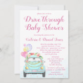 Meisje auto rijden door Baby shower Kaart (Voorkant)