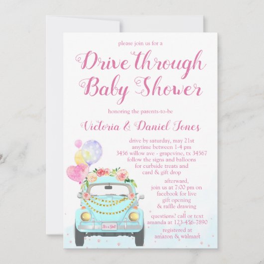 Meisje auto rijden door Baby shower Kaart (Voorkant)