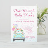 Meisje auto rijden door Baby shower Kaart (Staand voorkant)