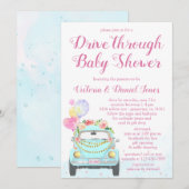 Meisje auto rijden door Baby shower Kaart (Voorkant / Achterkant)