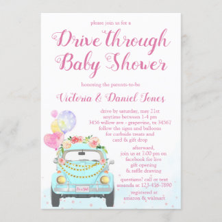 Meisje auto rijden door Baby shower Kaart