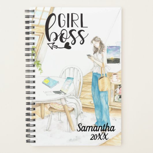 Meisje Baas kantoor Monogram naam gepersonaliseerd Planner (Voorkant)