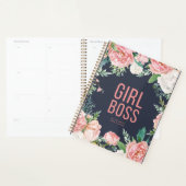 Meisje Baas | Marine en roze bloemen gepersonalise Planner (Display)