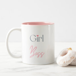 Meisje Baas, Roze Hart Empowerend Geschenk Tweekleurige Koffiemok