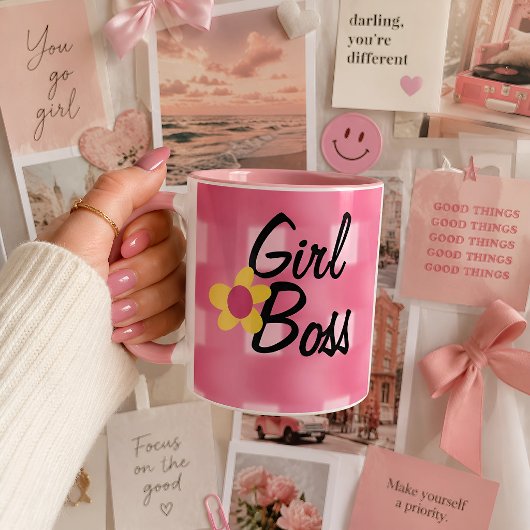 Meisje baas roze ruitjesontwerp mok