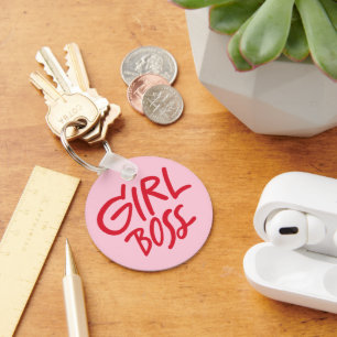 Meisje Baas Vet Lettertype Rood & Roze Vrouwelijk Sleutelhanger