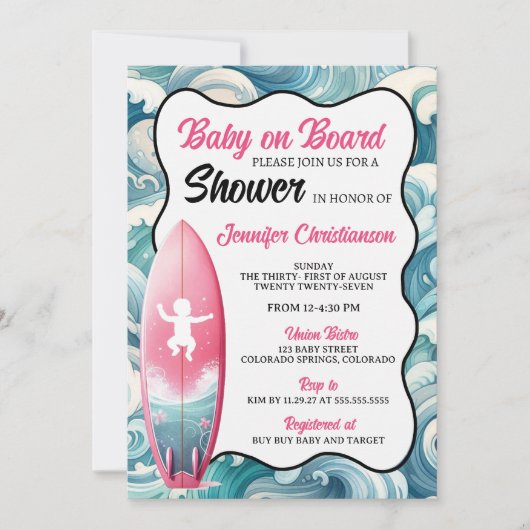 Meisje Baby aan boord Baby shower uitnodiging (Voorkant)