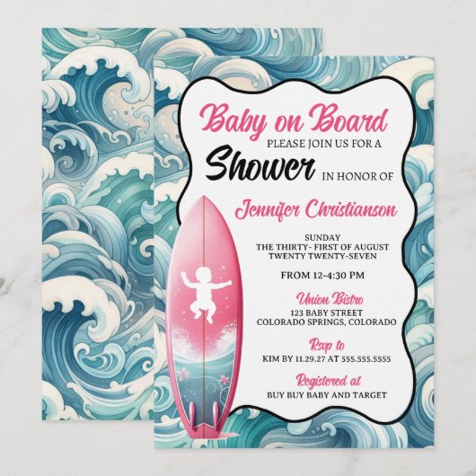 Meisje Baby aan boord Baby shower uitnodiging (Voorkant / Achterkant)