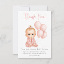 Meisje Baby Baas Bedankt Card – Roze Baas Baby