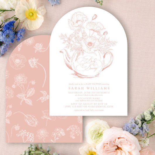 Meisje Baby brouwt  roze bloemendouche Kaart