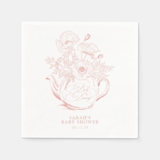 Meisje Baby brouwt  roze bloemendouche Servet (Voorkant)
