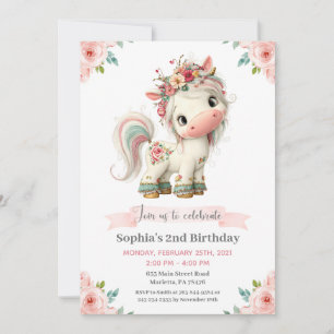 Meisje Baby Eenhoorn Verjaardagsfeest Uitnodiging