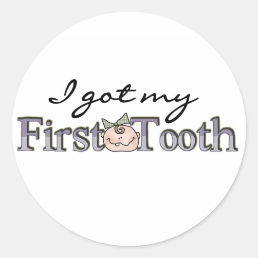 Meisje Baby eerste tand Ronde Sticker (Voorkant)