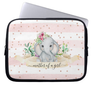 Meisje - Baby Elephant en Flowers  Laptop Sleeve