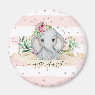Meisje - Baby Elephant en Flowers Magneet