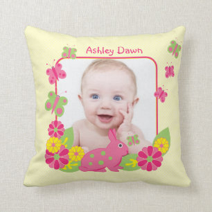 Meisje Baby Fotosjabloon Bunny Butterflies Flowers Kussen