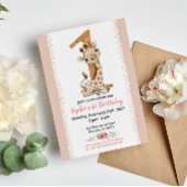 Meisje Baby Giraffe 1e Verjaardagsuitnodiging Kaart