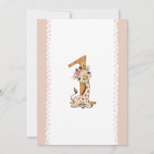 Meisje Baby Giraffe 1e Verjaardagsuitnodiging Kaart (Achterkant)