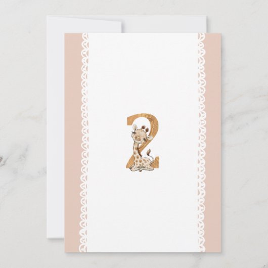 Meisje Baby Giraffe 2e verjaardag Uitnodiging (Achterkant)
