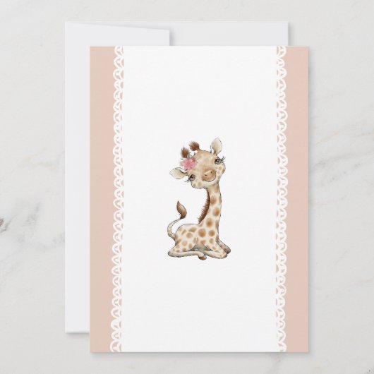 Meisje Baby Giraffe Verjaardagsfeestuitnodiging Kaart (Achterkant)