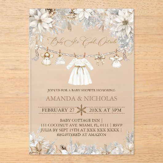 Meisje Baby Het is koud buiten Baby shower Acryl Uitnodigingen (Voorkant)