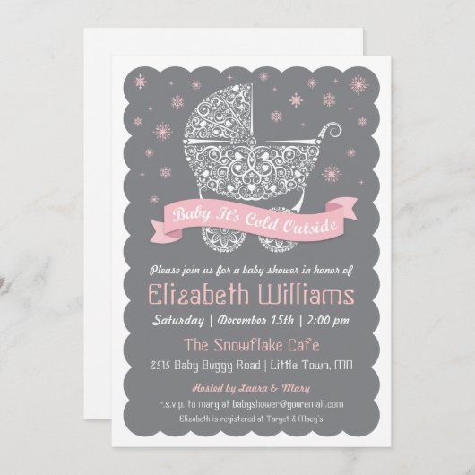 Meisje Baby Het is koud Buiten Douche Uitnodiging (Voorkant / Achterkant)