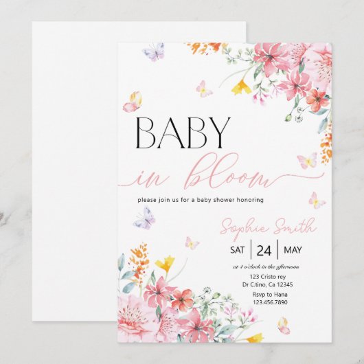 Meisje Baby in Bloom Butterfly Baby shower Kaart (Voorkant / Achterkant)
