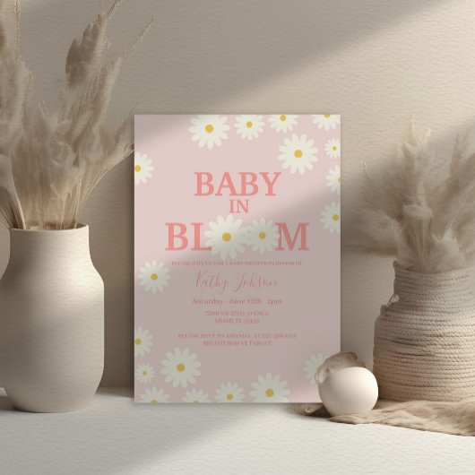 Meisje Baby in Bloom Daisy Bloemen Roze Baby showe Kaart
