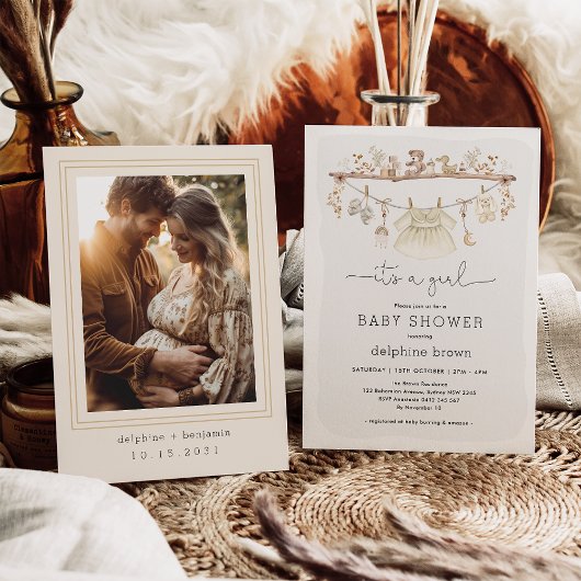 Meisje Baby Kleding Boho Neutral Tone Baby shower Kaart