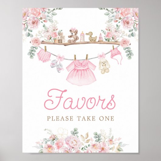 Meisje Baby Kleding Roze Clothesline Favorieten Te Poster (Voorkant)