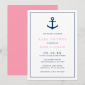 Meisje Baby Nautical Pink Blue Anchor Couples Show Kaart (Voorkant / Achterkant)