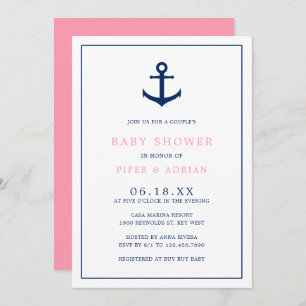 Meisje Baby Nautical Pink Blue Anchor Couples Show Kaart