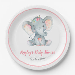 Meisje Baby Olifant Baby shower (Bloemen) Papieren Bordje