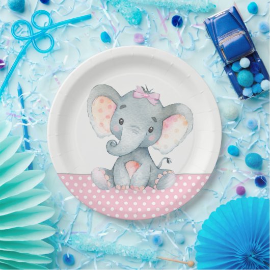 Meisje Baby Olifant Baby shower Papier Borden Papieren Bordje (Feest)