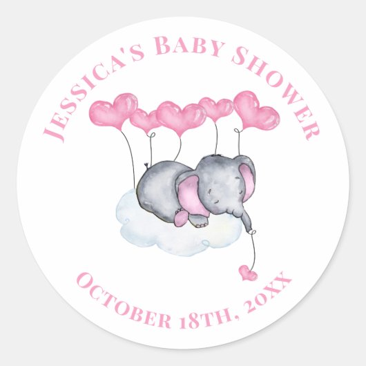 Meisje Baby Olifant op White Cloud Baby shower Ronde Sticker (Voorkant)