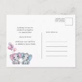 Meisje Baby Olifant Roze Ballonnen SIP EN SEE Uitnodiging Briefkaart (Achterkant)