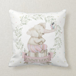 Meisje Baby Olifant Roze Groen Beige Kussen