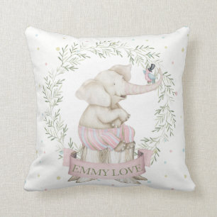 Meisje Baby Olifant Roze Groen Beige Kussen