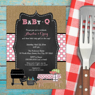 Meisje Baby-Q Baby shower, BBQ baby shower nodigt  Kaart