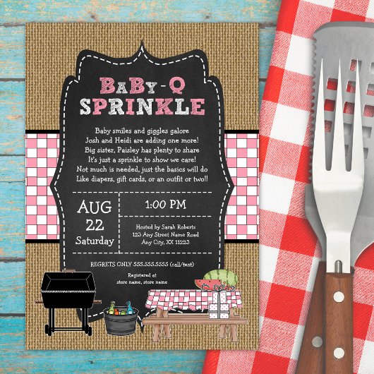Meisje Baby Q Sprinkle, BBQ baby shower Kaart