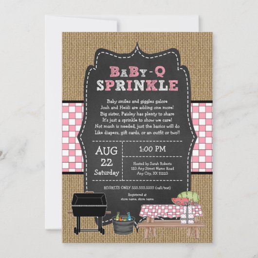 Meisje Baby Q Sprinkle, BBQ baby shower Kaart (Voorkant)