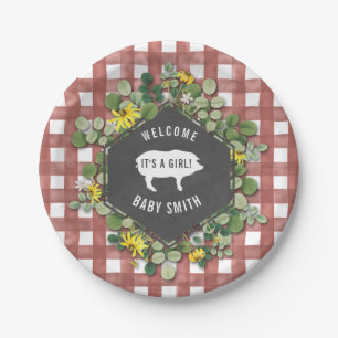 Meisje Baby Q Wildflower Gingham Baby shower Papieren Bordje