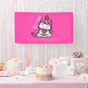 Meisje Baby Roze Eenhoorn Gender Reveal Party Spandoek