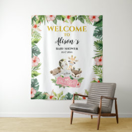 Meisje Baby Shower ACHTERGROND | Goud Safari Vrien Wandkleed