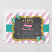 Meisje Baby shower Ahoy Bows Schattige Stripe Roze Kaart (Voorkant)