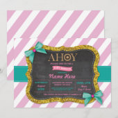 Meisje Baby shower Ahoy Bows Schattige Stripe Roze Kaart (Voorkant / Achterkant)