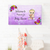 Meisje Baby shower Banner, Baby Meisje Paarse Bloe Spandoek (Insitu)