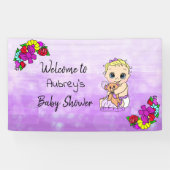Meisje Baby shower Banner, Baby Meisje Paarse Bloe Spandoek (Horizontaal)