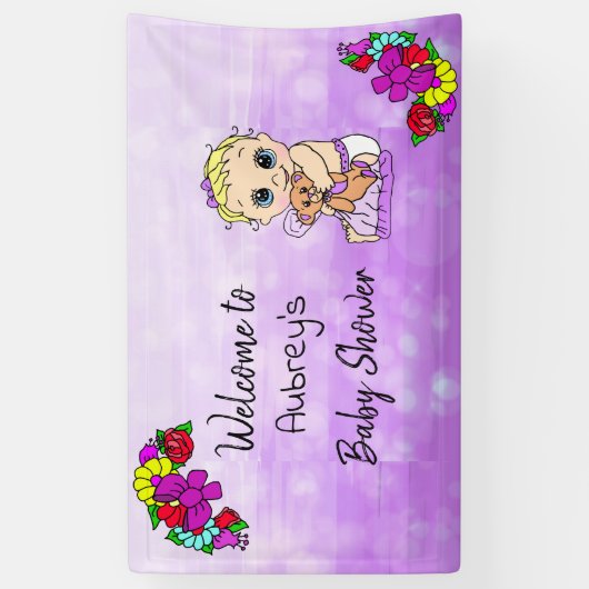Meisje Baby shower Banner, Baby Meisje Paarse Bloe Spandoek (Verticaal)