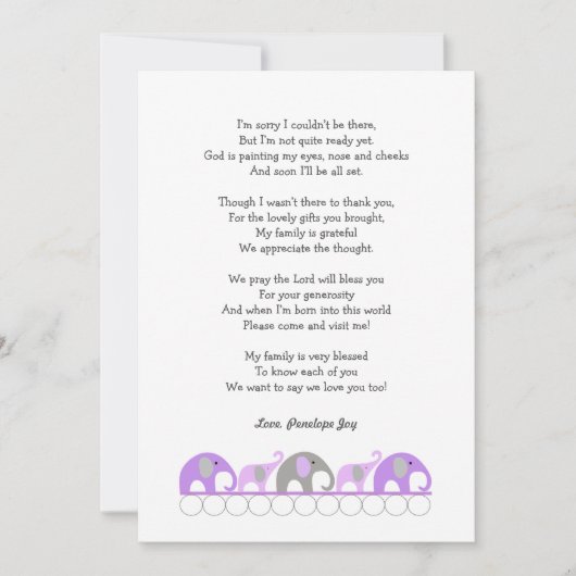 Meisje baby shower bedankbriefjes met gedicht bedankkaart (Voorkant)